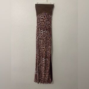 Princess Polly Strapless Leopard Print Maxi Dress in Brown